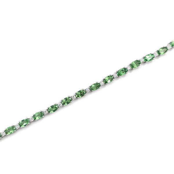 14K White Gold Diamond and Tsavorite Garnet Gemstone Tennis Bracelet