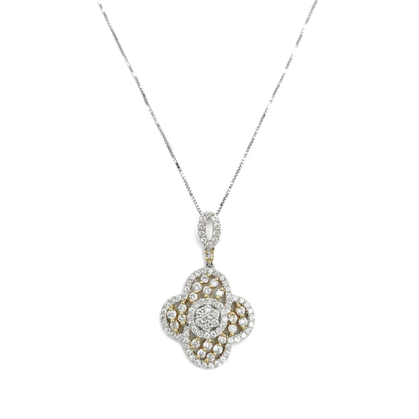 18K White Gold and Yellow Gold Flower Design Diamond Pendant Necklace