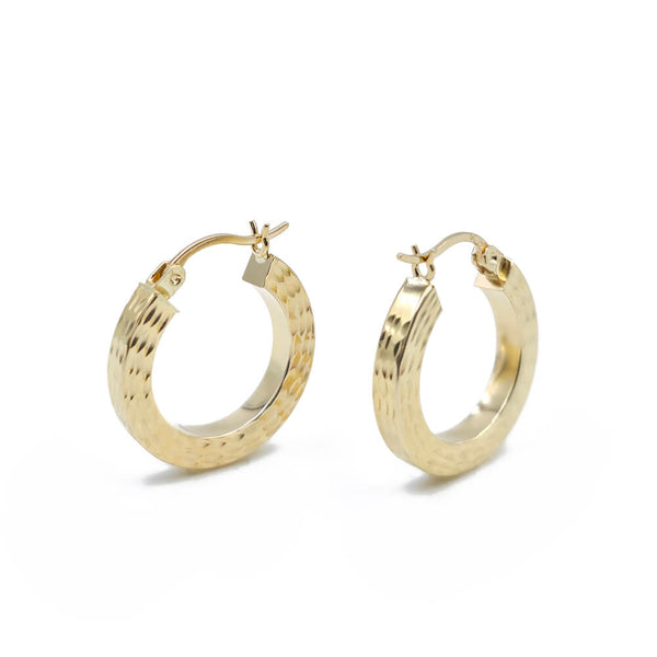 14K Yellow Gold Hand Carved Diamond Cut Hoop Earrings, 20mm, 2.66g