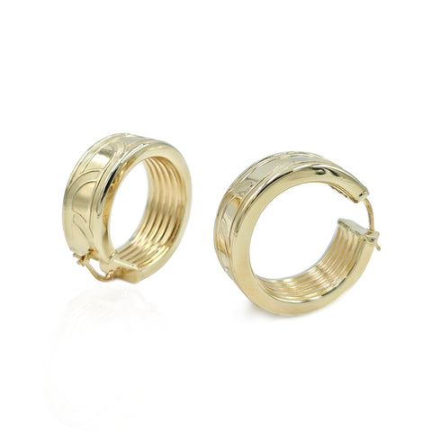 14K Yellow Gold Wide Hoop Earrings, 33.5mm, 12mm, 4mm, 14.6g