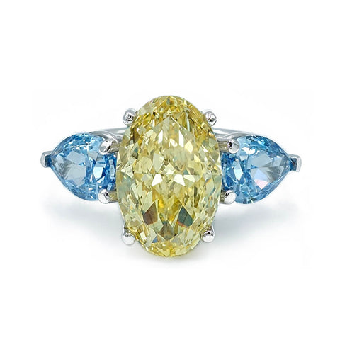 14K White Gold Yellow and Blue Lab Grown Gemstone Ring