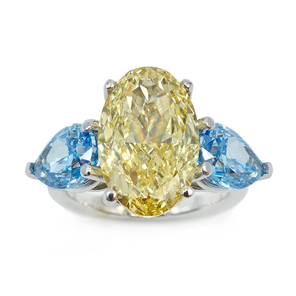14K White Gold Yellow and Blue Lab Grown Gemstone Ring