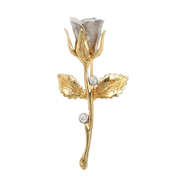 18K Yellow & White Gold Diamond Flower Brooch, 9.0g