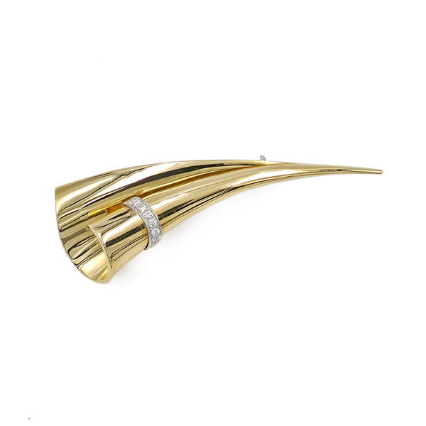 18K Yellow &amp; White Gold Diamond Floral Vase Boutonniere Brooch