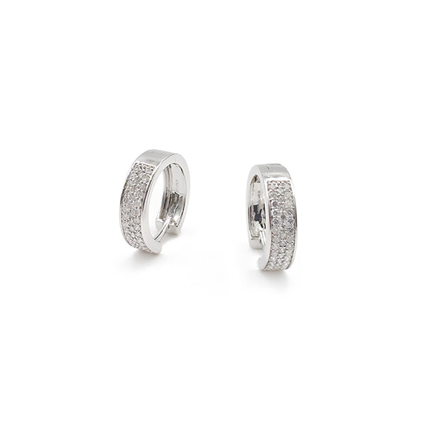14K White Gold Diamond Huggie Earrings
