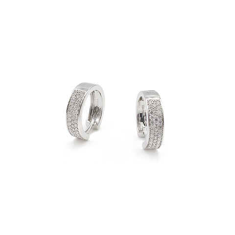 14K White Gold Diamond Huggie Earrings