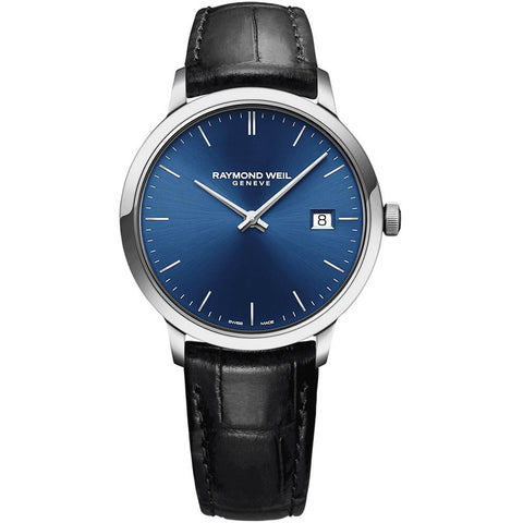 Raymond Weil Toccata Blue Dial Black Leather Strap Classic Men's Watch 5485-STC-50001