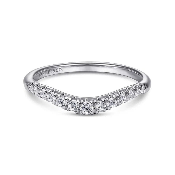 Gabriel Curved 14K White Gold French Pave Diamond Wedding Band AN10963W44JJ