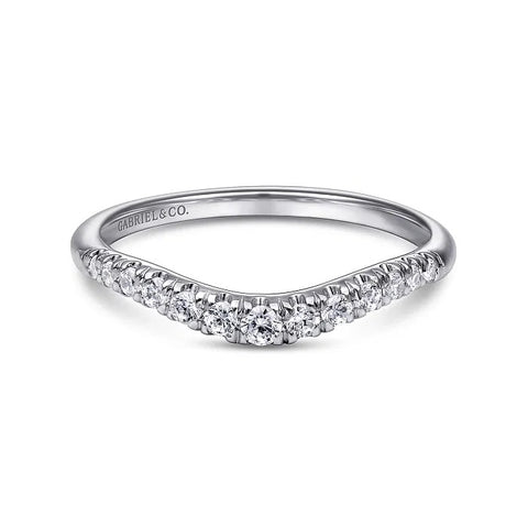 Gabriel Curved 14K White Gold French Pave Diamond Wedding Band AN10963W44JJ