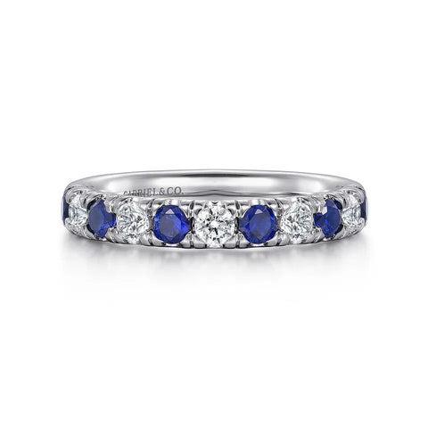 Gabriel & Co. Bari 14K White Gold 11 Stone Diamond and Sapphire Anniversary Band AN14192W44SA