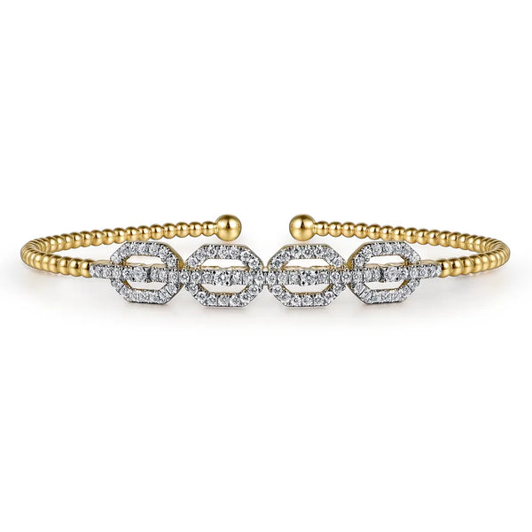 Gabriel & Co. Beaded Bangle Bracelet Cuff 14K Yellow Gold Diamond 0.6ct Bujukan BG4229-62Y45JJ