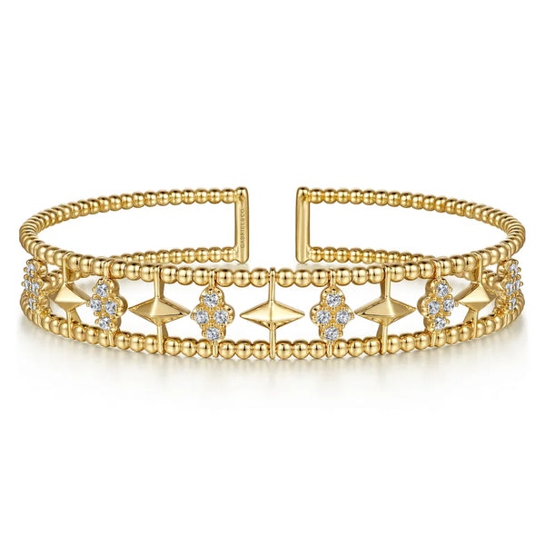 Gabriel & Co. 14K Yellow Gold Bujukan Diamond Cluster and Gold Pyramid Cuff Bangle BG4615-6Y45JJ