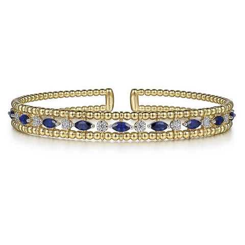 Gabriel 14K Yellow Gold Bujukan Cuff Bracelet with Marquise Sapphire & Diamonds BG4716-62Y45SA