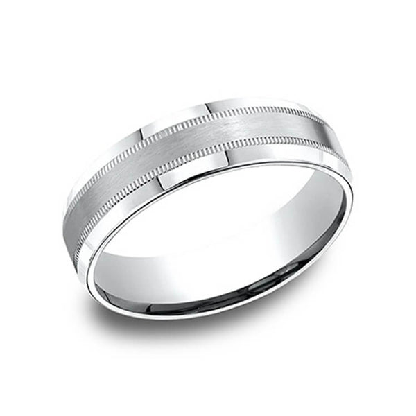 Benchmark Beveled Edge Comfort-Fit Satin Center Men's Wedding Band CF6643814KW