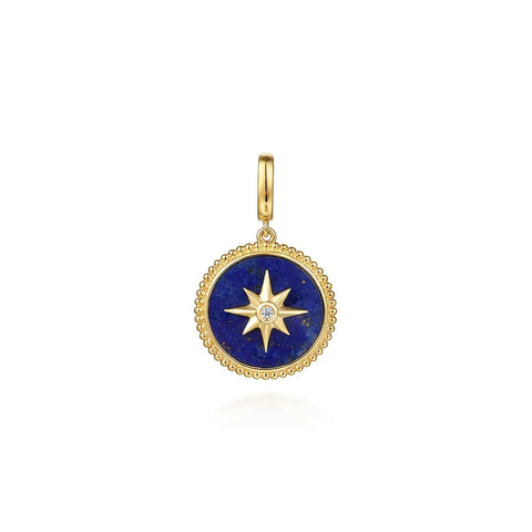 Gabriel 14K Yellow Gold Diamond and Lapis Bujukan Medallion Pendant PT6645Y45LP