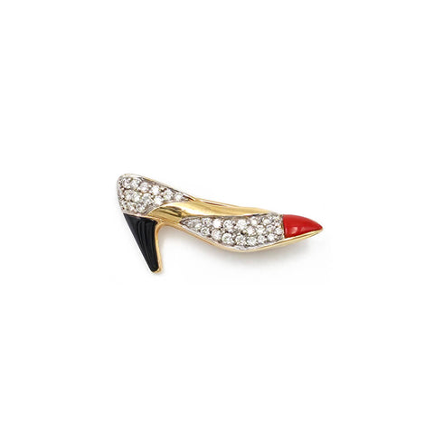 Estate Vintage 14K Yellow and White Gold Diamond High Heel Shoe Brooch