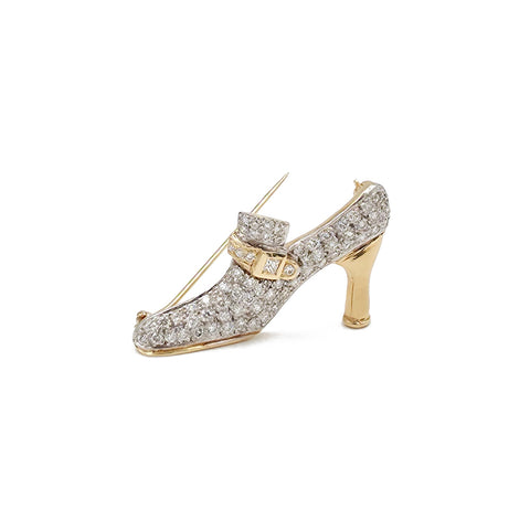 Estate 14K Yellow and White Gold Diamond Retro High Heel Shoe Brooch