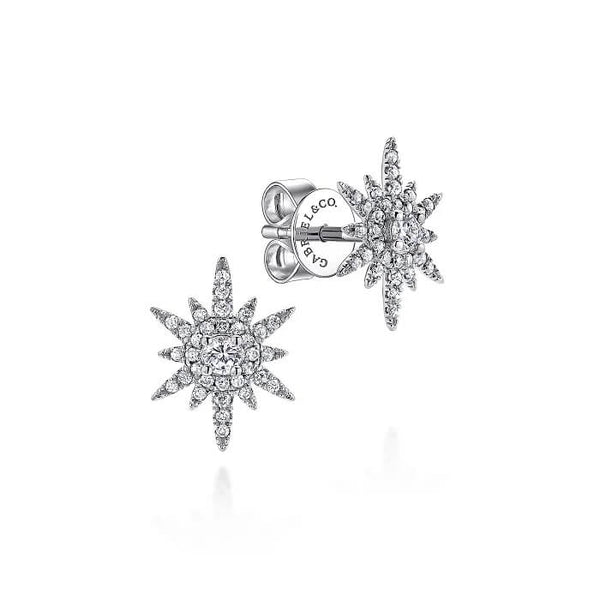 Gabriel 14K White Gold Elongated Diamond Starburst Earrings EG12956W45JJ