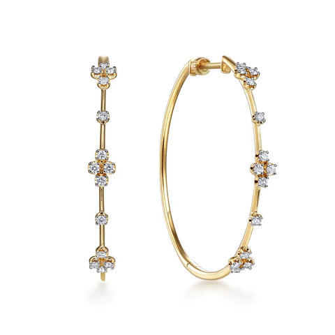 Gabriel 14K Yellow Gold Prong Set 40mm Round Classic Diamond Hoop Earrings EG13673Y45JJ
