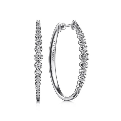 Gabriel 14K White Gold 40mm Buttercup set Diamond Classic Oval Hoop Earrings EG14656W45JJ