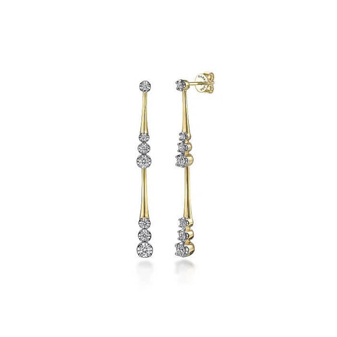 Gabriel 14K Yellow Gold Linear Graduated Diamond Station Drop Earrings in size 45mm EG14828Y45JJ