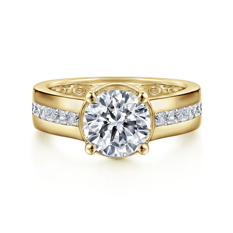 Gabriel & Co. Dennise 14K Yellow Gold Wide Band Round Diamond Engagement Ring ER16328R6Y44JJ