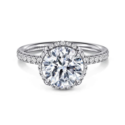 Gabriel & Co. Suede 14K White Gold Round Hidden Halo Diamond Engagement Ring ER16566R10W44JJ