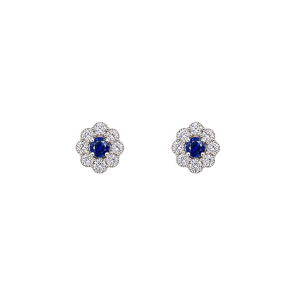 14K White Gold Diamond Sapphire Stud Earrings