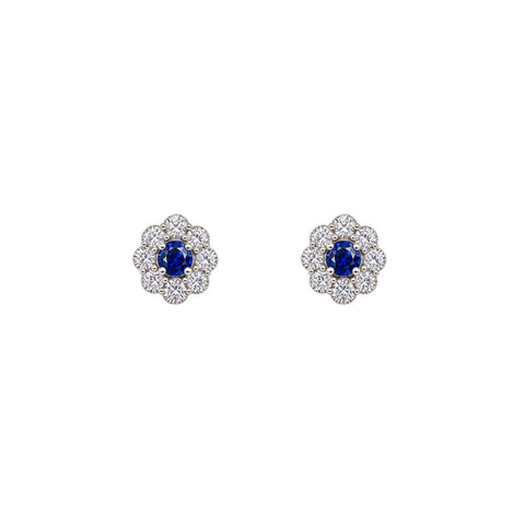14K White Gold Diamond Sapphire Stud Earrings
