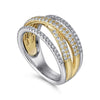 Gabriel 14K Yellow and White Gold Criss Crossing Multi Row Diamond Ring LR51337M45JJ