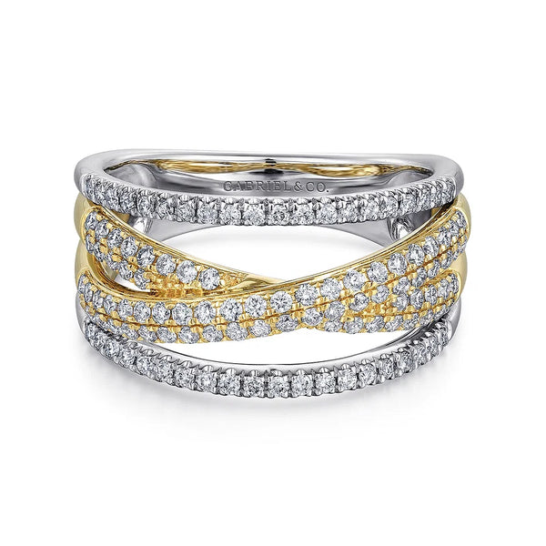 Gabriel 14K Yellow and White Gold Criss Crossing Multi Row Diamond Ring LR51337M45JJ