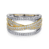 Gabriel 14K Yellow and White Gold Criss Crossing Multi Row Diamond Ring LR51337M45JJ