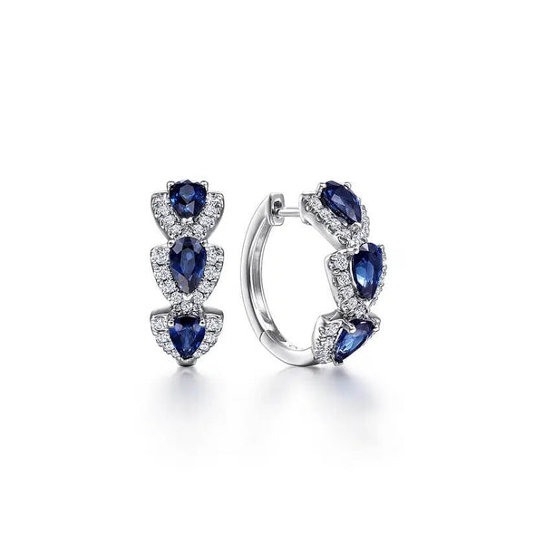 Gabriel 14K White Gold 15mm Diamond and Sapphire Huggies EG14300W45SA