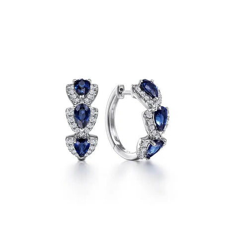 Gabriel 14K White Gold 15mm Diamond and Sapphire Huggies EG14300W45SA