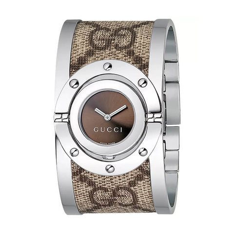 Gucci Women's Swiss Twirl Stainless Steel and Canvas Bangle Watch 23mm YA112425