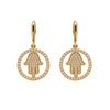 14K Yellow Gold Small Hamsa Hand of God Diamond Drop Earrings