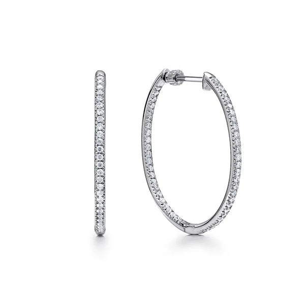 Gabriel 14K White Gold Micro Pave 30mm Round Inside Out Diamond Hoop Earrings EG10855W45JJ