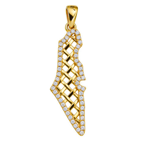 14K Yellow Gold Israel Map Pendant