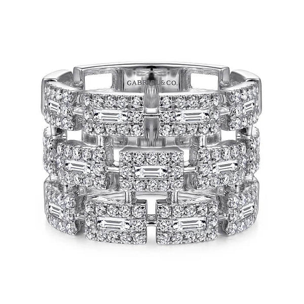 Gabriel 14K White Gold Layered Wide Band Diamond Ring LR51551W44JJ