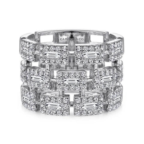 Gabriel 14K White Gold Layered Wide Band Diamond Ring LR51551W44JJ