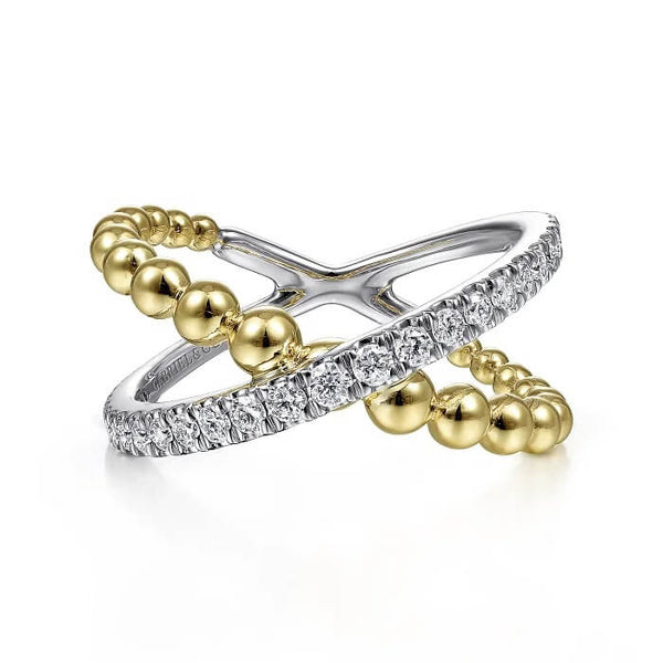 Gabriel 14K White-Yellow Gold Bujukan Diamond Criss Cross Ring LR51628M45JJ