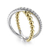 Gabriel 14K White-Yellow Gold Bujukan Diamond Criss Cross Ring LR51628M45JJ