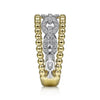 Gabriel 14K White-Yellow Gold Pave Diamond Link and Bujukan Bead Ring LR51783M45JJ