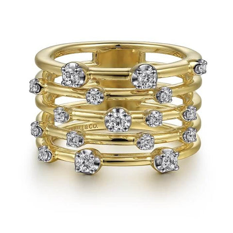Gabriel 14K Yellow Gold Multi Row Diamond Wide Band LR52179Y45JJ