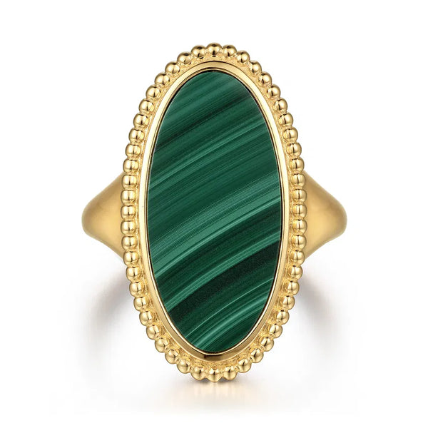 Gabriel 14K Yellow Gold Oval Malachite Inlay Signet Ring LR52381Y4JMA