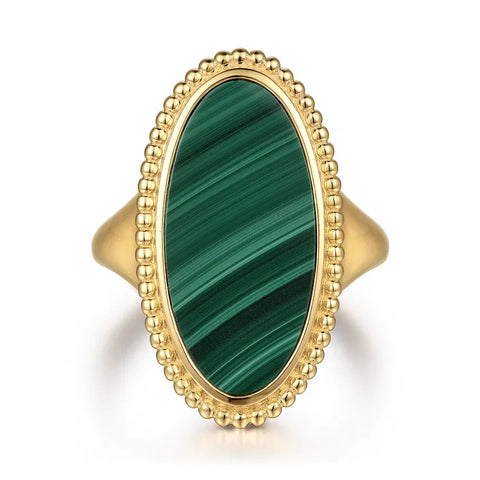Gabriel 14K Yellow Gold Oval Malachite Inlay Signet Ring LR52381Y4JMA