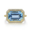 Gabriel 14K Yellow Gold Diamond and Blue Topaz Emerald Cut Ladies Ring LR52481Y45BT