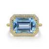 Gabriel 14K Yellow Gold Diamond and Blue Topaz Emerald Cut Ladies Ring With Flower Pattern Gallery LR52481Y45BT