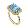 Gabriel 14K Yellow Gold Diamond and Blue Topaz Emerald Cut Ladies Ring With Flower Pattern Gallery LR52481Y45BT