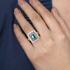 Gabriel 14K Yellow Gold Diamond and Blue Topaz Emerald Cut Ladies Ring with Flower Pattern J-Back and White Enamel LR52520E9Y45BT